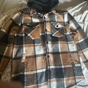 Men's Brown Plaid Shirt Jacket